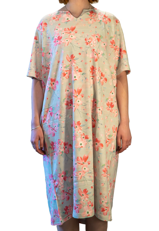 Grey Open Back Gown – Adaptive Clothing for Women - Short Sleeves