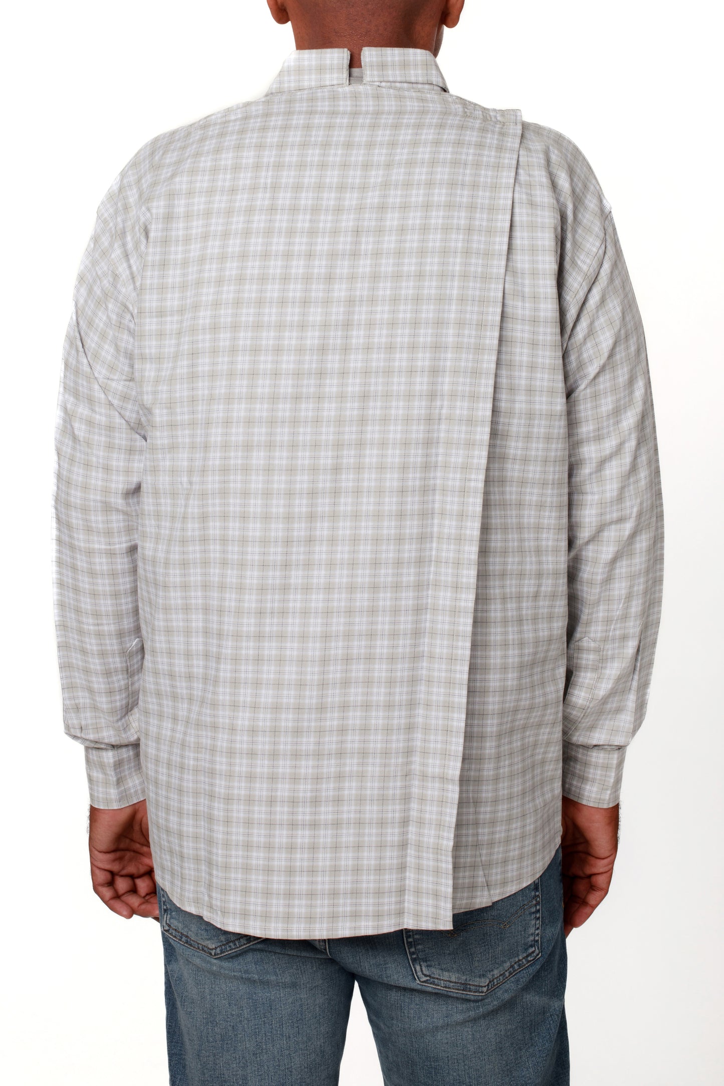 Gray Check Open Back Shirt | Adaptive Clothing for Men
