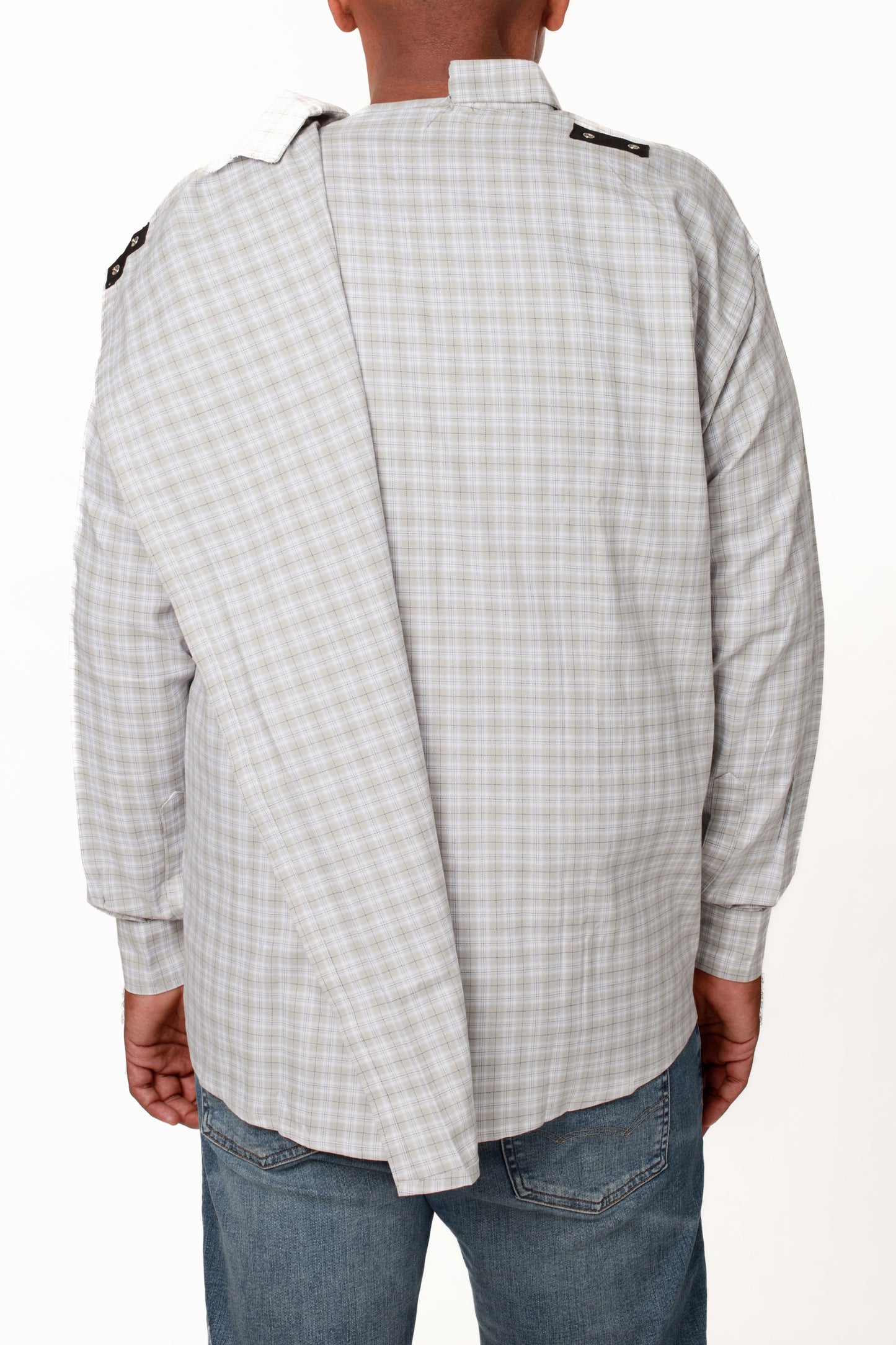 Gray Check Open Back Shirt | Adaptive Clothing for Men
