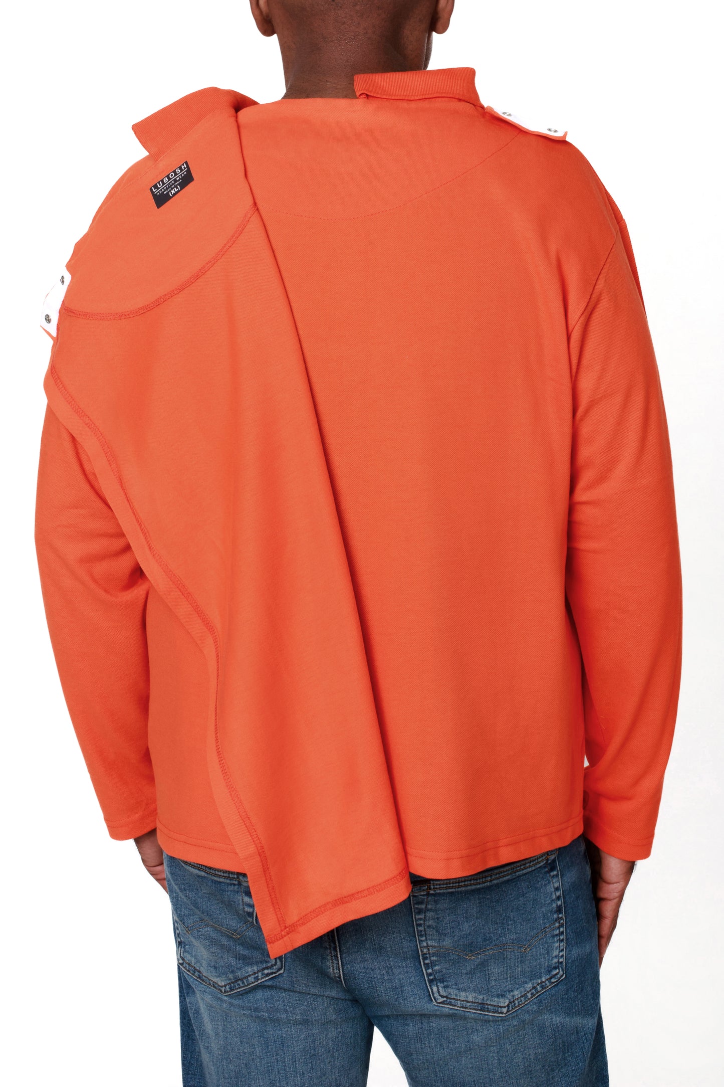 Open-Back Orange Polo T-Shirt Full Sleeves | Adaptive Clothing for Men