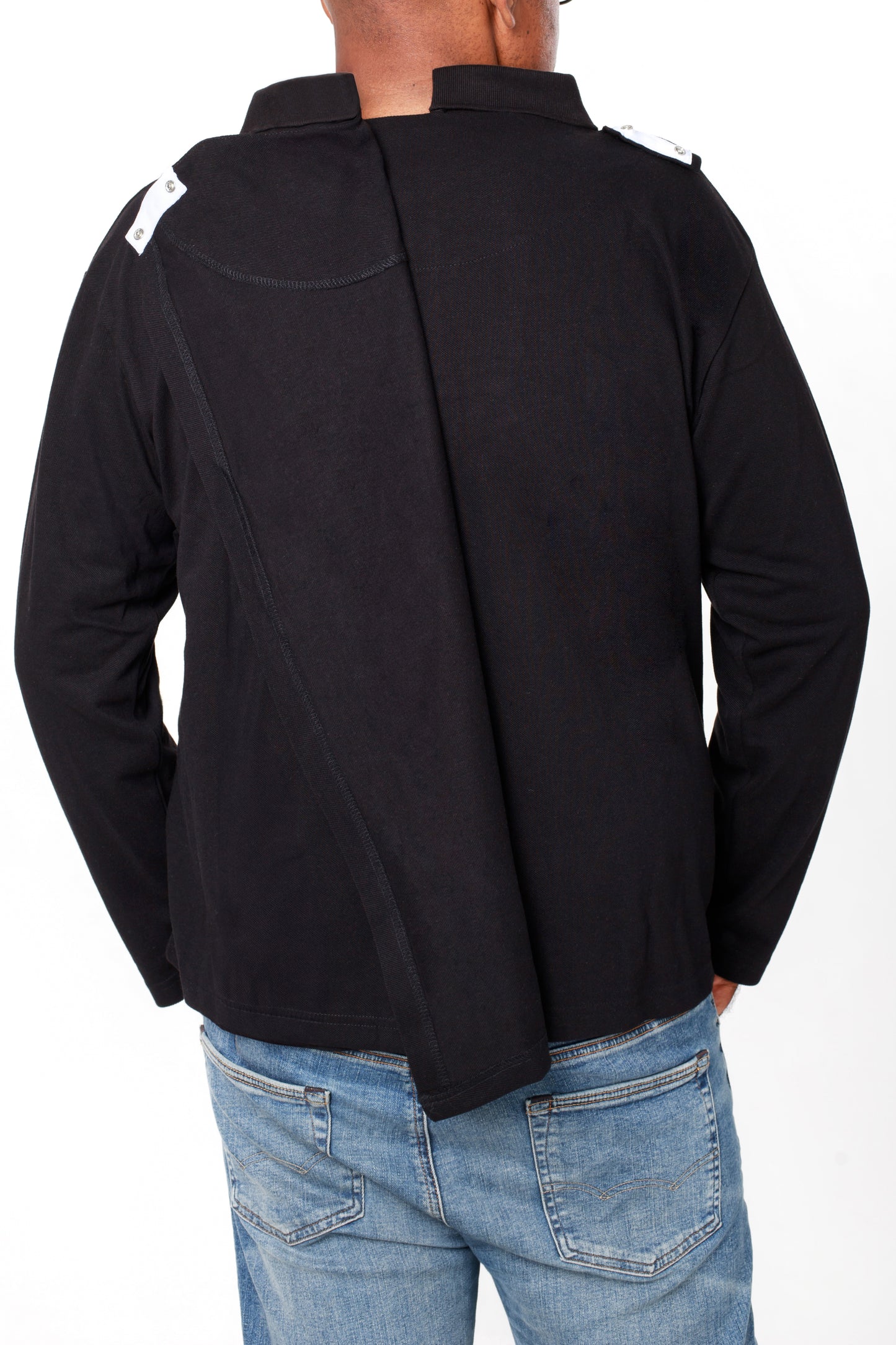 Black Polo Adaptive Clothing for Men Full Sleeves | Open-Back