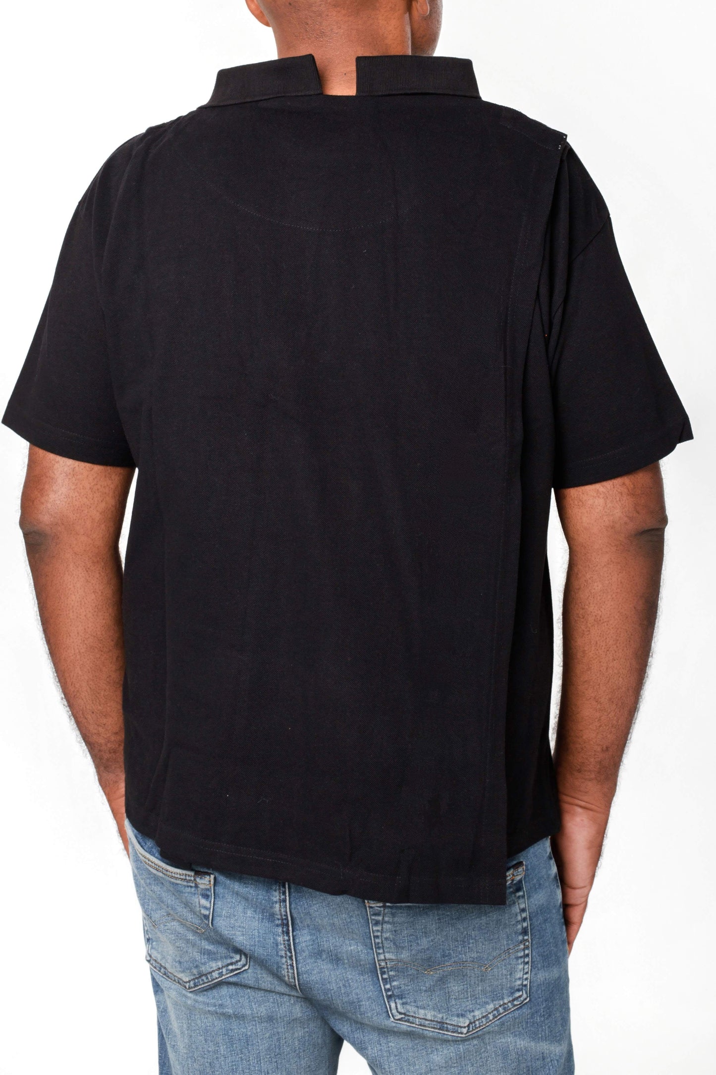 Open Back Polo Black T-Shirt Half Sleeves | Adaptive Clothing for Men