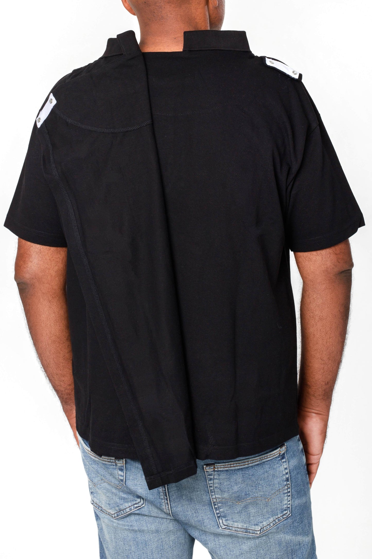 Open Back Polo Black T-Shirt Half Sleeves | Adaptive Clothing for Men