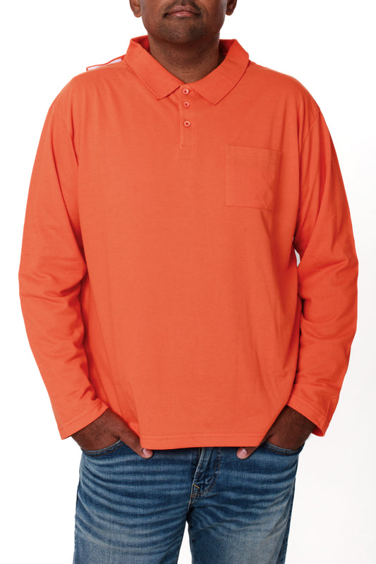 Open-Back Orange Polo T-Shirt Full Sleeves | Adaptive Clothing for Men