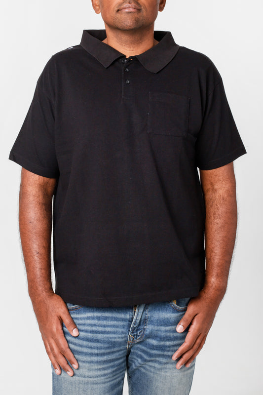 Open Back Polo Black T-Shirt Half Sleeves | Adaptive Clothing for Men