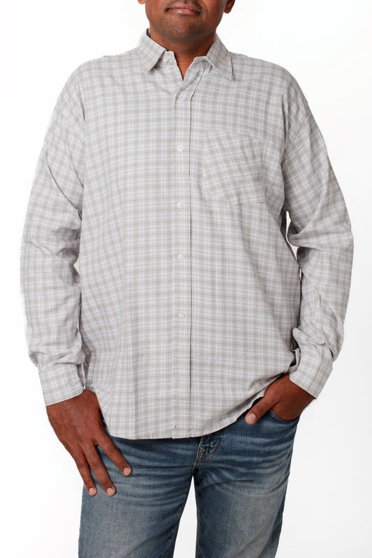 Gray Check Open Back Shirt | Adaptive Clothing for Men