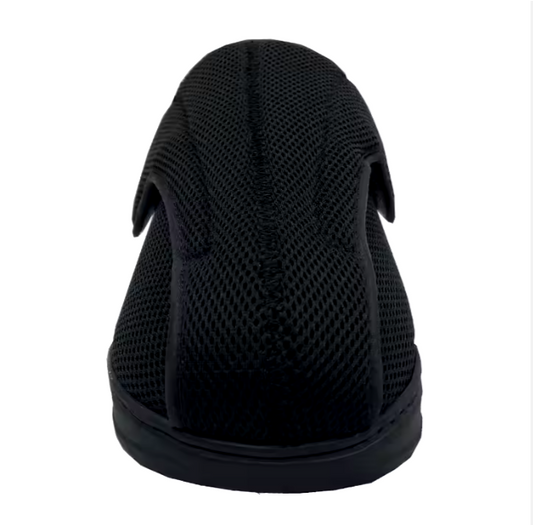 Men's black slip-on adaptive shoe designed for easy dressing and comfort, with a full-top opening.