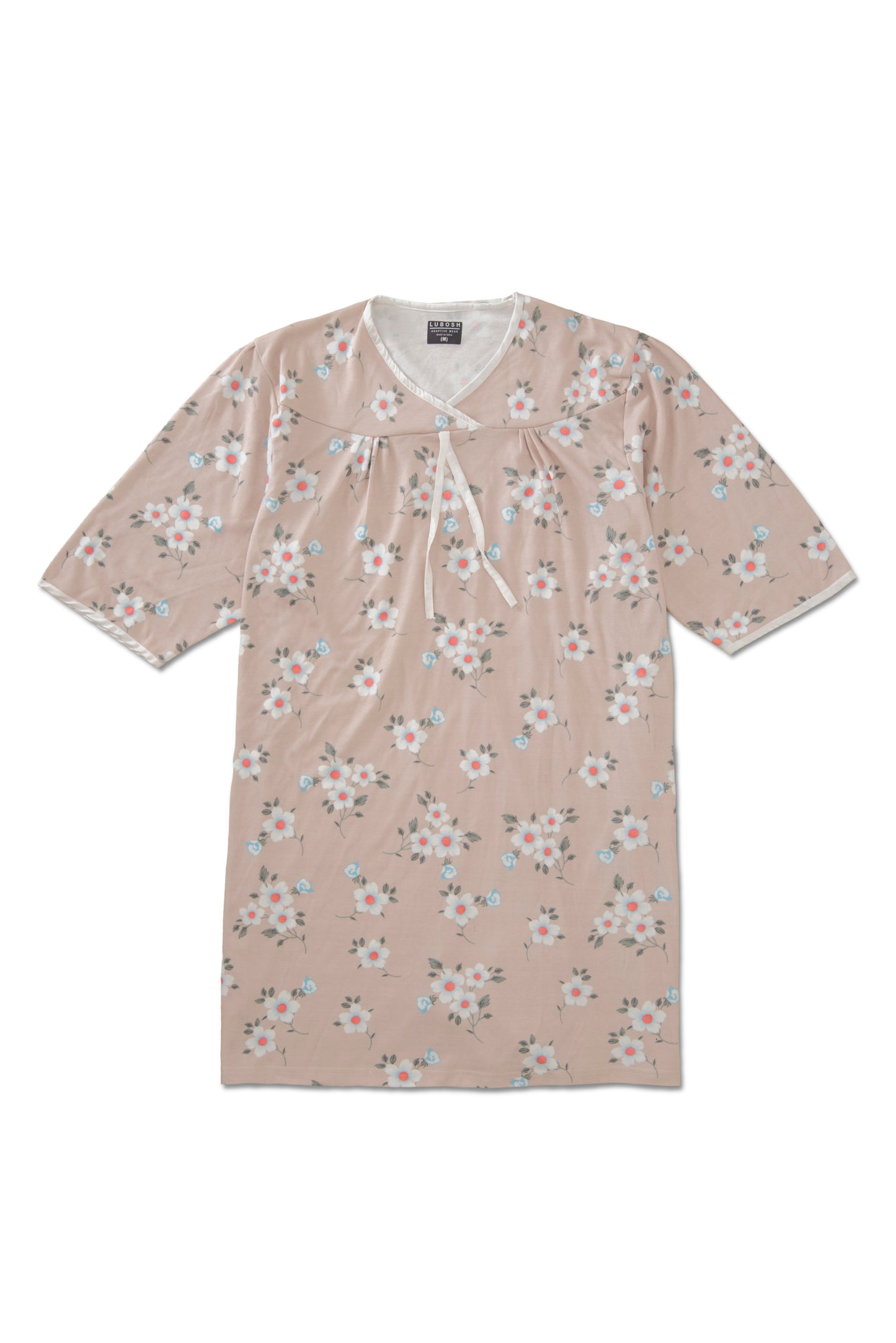 Women’s Beige Open Back gown – Short Sleeves Adaptive Clothing
