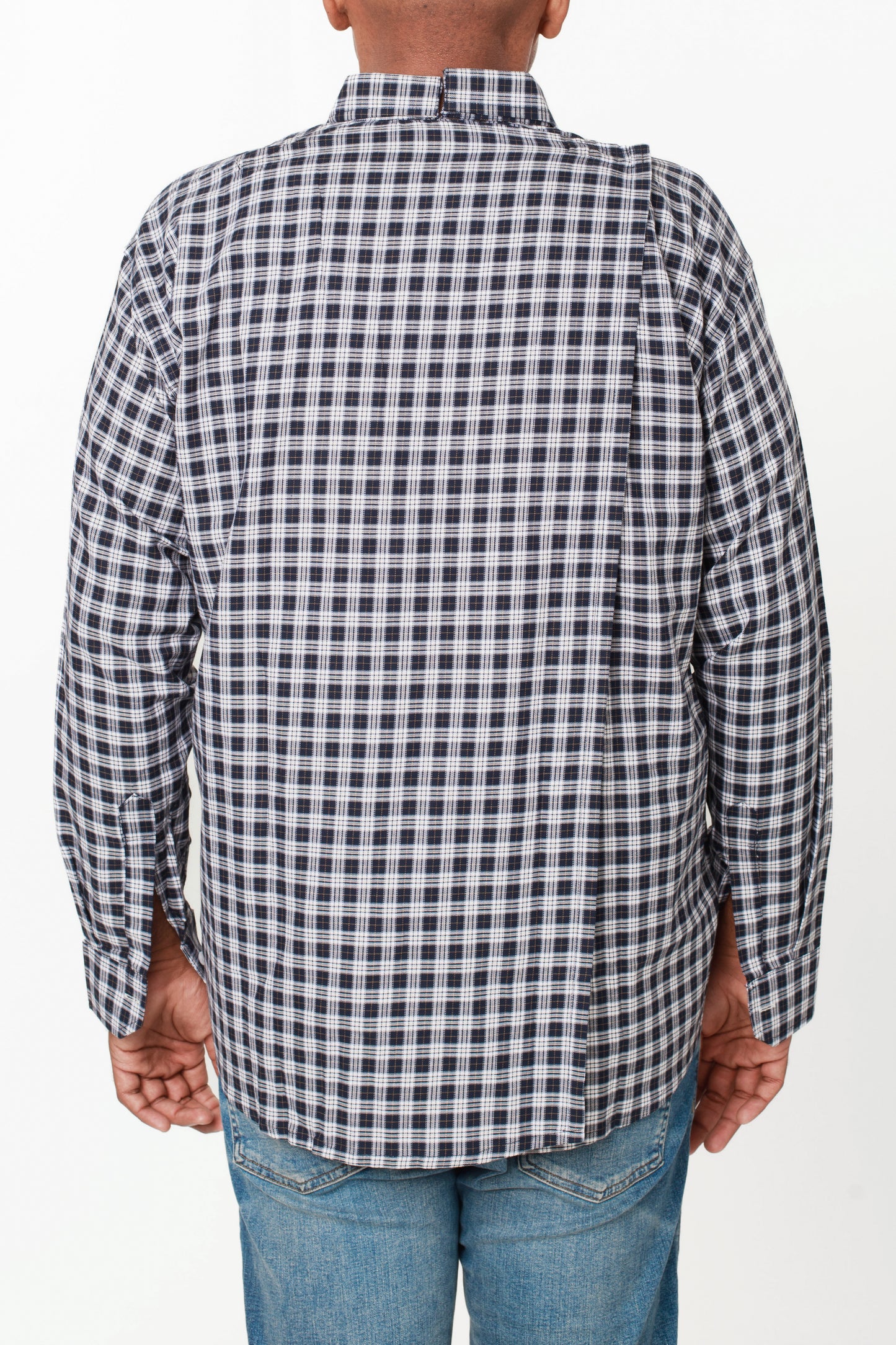 Checkered Open Back Shirt, Full Sleeves | Adaptive Clothing for Men