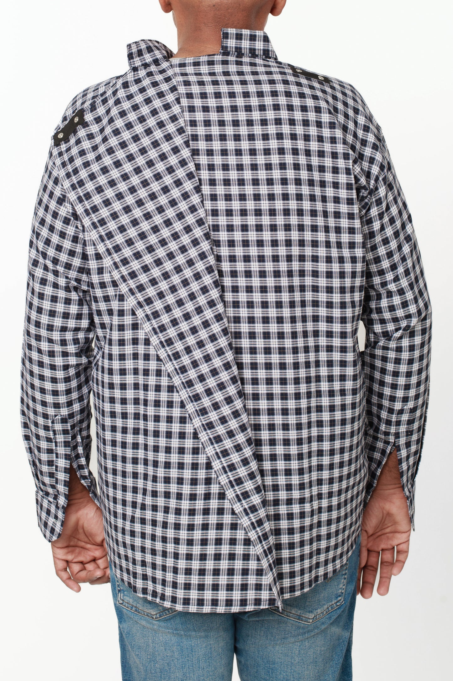 Checkered Open Back Shirt, Full Sleeves | Adaptive Clothing for Men