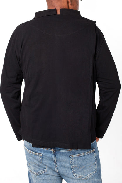 Black Polo Adaptive Clothing for Men Full Sleeves | Open-Back