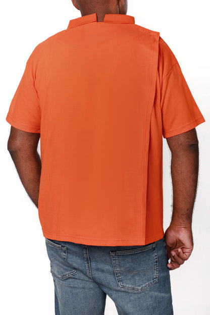 Open-Back Orange Polo T-Shirt Half Sleeves | Adaptive Clothing for Men
