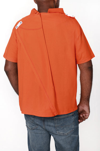 Open-Back Orange Polo T-Shirt Half Sleeves | Adaptive Clothing for Men