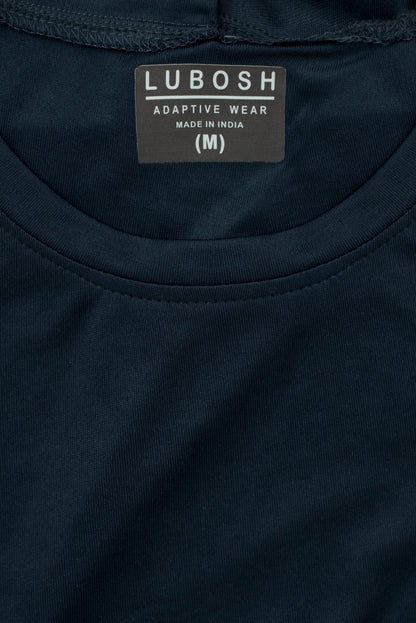 Round Neck Blue T-Shirt | Open Back Adaptive Clothing for Men